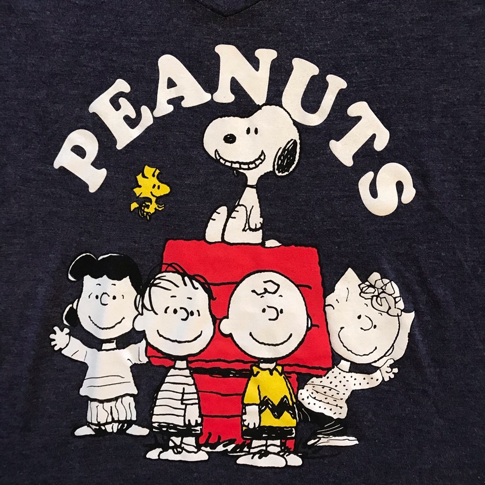 Peanuts Graphic Tee Cartoon T-Shirt Womens Size XS Extra Small Dark Blue Snoopy - Picture 2 of 7